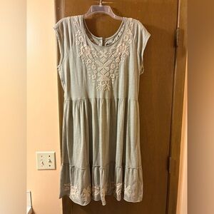Johnny Was light green & cream floral embroidered mini dress